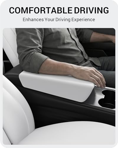 BASENOR Armrest Cover for 2017-2024 Tesla Model Y Model 3-White No Logo - size: Model Y / 3 White