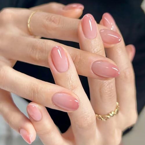 RTKHFZE Press on Nails Short French Tip Oval Fake Nails Pink to Blush Full Cover Nails Glossy Ombre Acrylic Nails 24Pcs Almond Stick on Nails for Women Nail Decorations - color: Nails Pink Short 1
