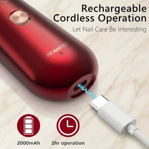 SEAMIND 5-in-1 Electric Nail File Kit, Cordless Manicure Pedicure Set, Red