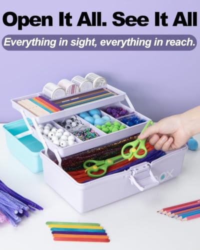 TERGOO 13in Lager Plastic Craft Organizer and Storage 3-Layer Tackle Box - color: Purple Blue