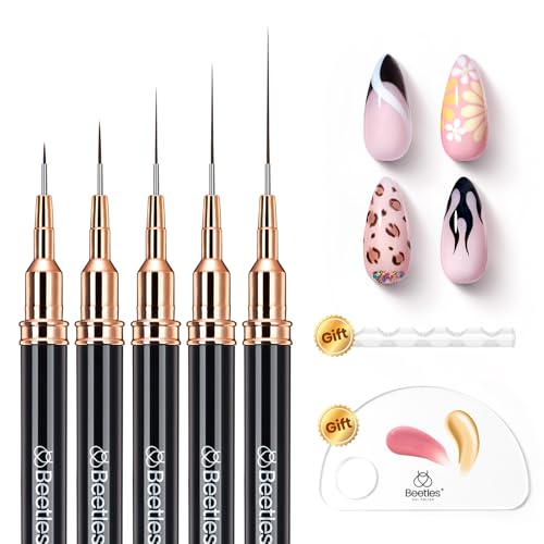 Beetles Liner Brushes for Nails 5pcs, Metallic Nail Art Brushes Black - color: A-Black-5