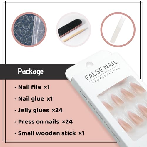 Gradient Nude Acrylic Press on Nails Almond Medium Fake Nails - color: 06-Nude Brown
