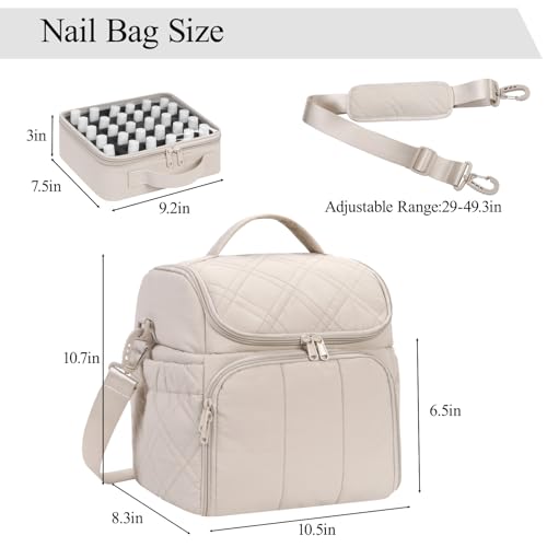 FCQQYWZ Nail Polish Organizer with 2 Detachable Cases Hold 60 Bottles & Nail Lamp, Portable Nail Organizers and Storage with Handle & Shoulder Strap, Travel Nail Bag for Manicure Tools - color: 60-Bottles-Camel