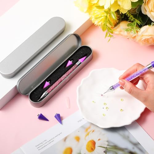 Tatuo 2 Pcs Rhinestone Picker Tool Kit with 2 Wax Head, Pink, Purple - color: Pink, Purple