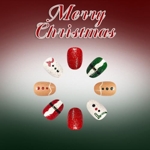 Christmas Press on Nails for Women，Short Oval Fake Nails, 24Pcs - color: Color-35