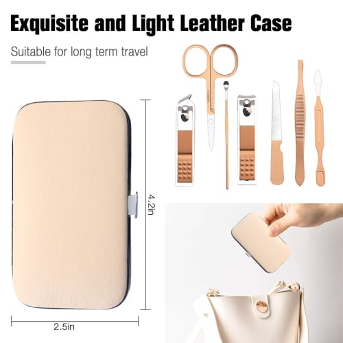Christmas Gifts Birthday Gift Nail Clippers For Women Manicure Kit Nail Tweezers Professional Stainless Steel With Leather Travel Case Stocking Stuffers For Girlfriend Wife Mother Kit 7 In 1 Rose Gold - color: Rosegold