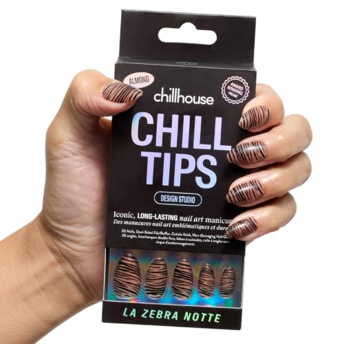 Chillhouse - Chill Tips, Press on Nails Kit - La Zebra Notte (Almond) - 30 Nail Shapes & Sizes - Up to 2 Weeks of Wear - Customizable Fit - Reusable - Latina Founded & Women Owned - Beauty & Self Care - color: La Zebra Notte