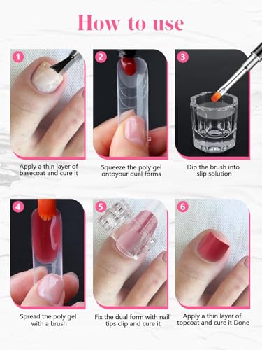 EBANKU 120 PCS Poly Gel Nail Forms for Toes with 75ml Slip Solution - color: 120P with Slip Solution