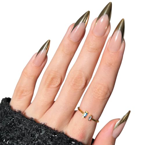 PaintLab Gold Chrome French Press On Nails, Stiletto, 30pcs Nail Kit - color: Gold Chrome Stiletto