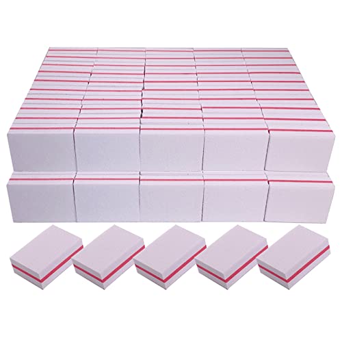 Nail Buffers (100 Pack), Mini Buffer Block Nail File for Acrylic Nails and Natural Nails, 100/180 Grit Nail Buffer Block Bulk Buffing Blocks for Nail Buff Professional Manicure File Blocks Set White - size: 100 Pcs Mini 100/180 Grit White/Coral red