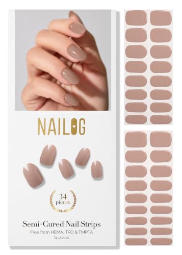 NAILOG Semi Cured Gel Nail Strips 20Pcs Nude Brown Nail Stickers - Heather - color: Heather