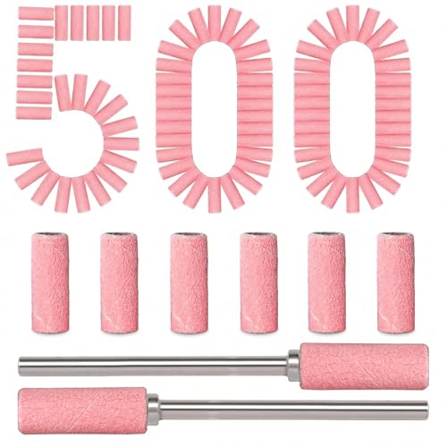 BLESWIN 500pcs Small Sanding Bands with Upgraded 3mm Mandrel Bit, 240 Grit for Acrylic Nail, Gel Nail Removing, Professional Nail Sanding Belt for Manicure and Pedicure, Pink - size: 500Pcs 240 Grit-Pink