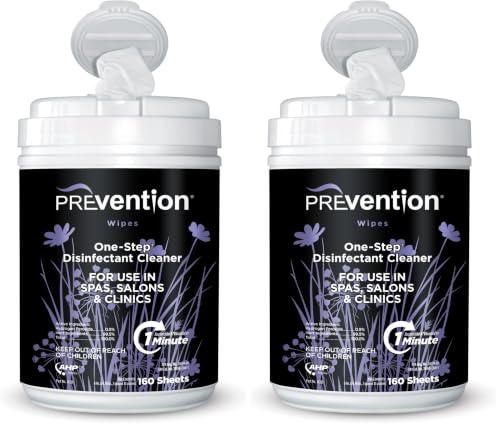 Prevention All Purpose Disinfectant Wipes – Canister of Cleaning Wipes for Salons, Spas, Wellness Centers and Yoga Studios – Hospital Grade Surface Sanitizing – 160 Count (Pack of 2) - size: Wipes Canister (2 Pack)