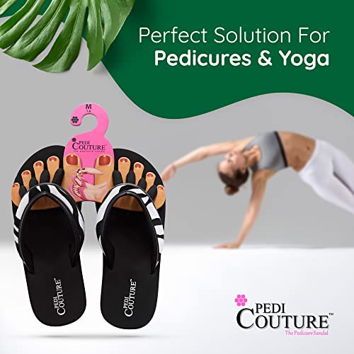 Pedi Couture Pedicure Sandals for Women with Built-In Toe Separators - color: Black/Zebra, size: X-Large