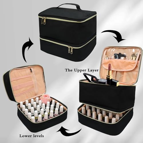 Nail Polish Organizer Bag, Double-Layer, Black - color: Black