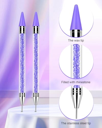 Rhinestone Picker Tool Set,Rhinestone Applicator Tool,Rhinestone Picker Dotting With 4 Extra Purple Replaceable Wax Head and 2 Tweezer (Purple) - color: Purple