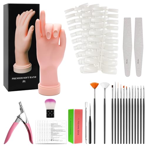 Coitak Manicure Training Hand Nail Kit for Beginners, Flexible Fake Hand