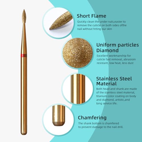 2mm Short Flame Cuticle Clean Nail Drill Bit, Titanium Series Russian Diamond Nail Bits Professional Safety Under Nail Cleaner for Cuticle Dead Skin, Electric Nails Accessories, Fine - color: 2mm Short Flame Cuticle Bit, size: Fine - F