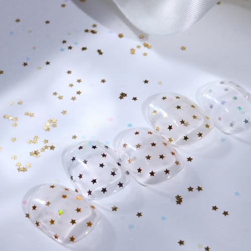 1 Box 6 Color Holographic Tiny Star Nail Glitter Laser Gold Nail Sequins 3D Laser Silver Nail Flakes Sparkly Glitter Flakes Shiny Nail Glitter Champagne Nail Sequins Glitter for Nails Art 6 Grids - color: YHN02