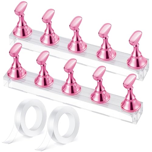 Nail Stand for Press On Nail Holder for Painting Nails Magnetic Nail Tips Practice Holder with 2 Pcs Double-sided Tape for DIY Painting (Pink B) - color: Pink B