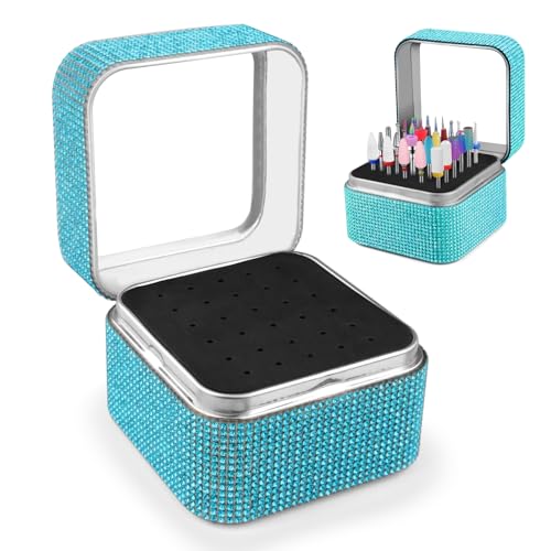 Cellentool 30 Holes Nail Drill Bits Holder Rhinestone Case Box - color: Lake Blue, size: 30 Holes