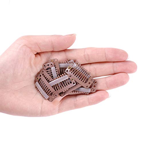 YANTAISIYU 24 pcs/lot 32mm 9-teeth Metal Hair Clip with Rubber Snap Clips for Hairpiece Wig Accessories Clips (Light Brown) - color: Light Brown, style: 32mm 24pcs