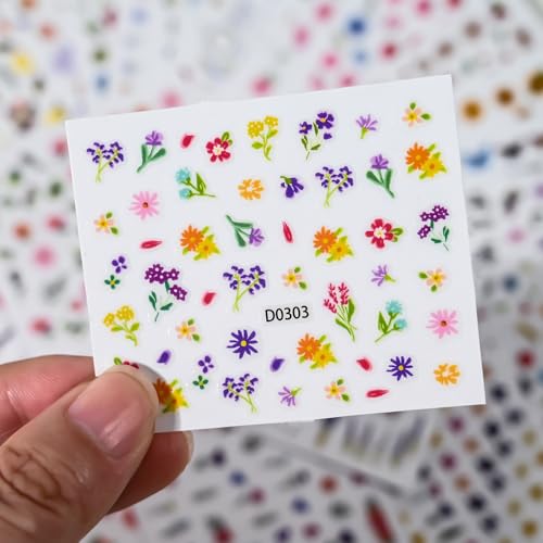 30 Sheets Flower Nail Stickers for Nail Art, 3D Self-Adhesive Nail Decals - color: Different Flower