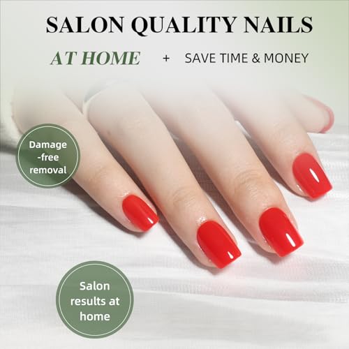 Red Press On Nails - Classic Red Short Square Fake Nails - color: 4B - ClassicRed