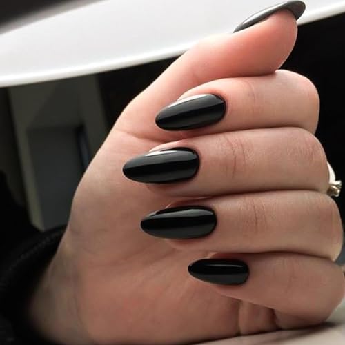 Black Acrylic Press on Nails Almond Shaped Medium Fake Nails - color: 18-Black