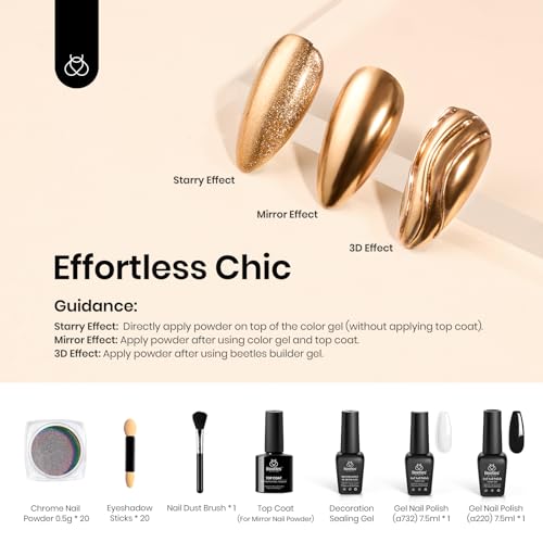 Beetles 24Pcs Chrome Nail Powder Kit Metallic Pearl Gold Silver White - color: D - Multicolor-20
