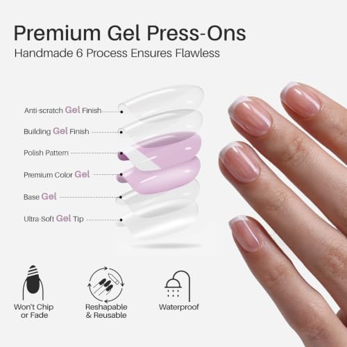 SHANGMENG Press on Nails, Square Short White French Tip Chrome Fake Nails - color: White Noise