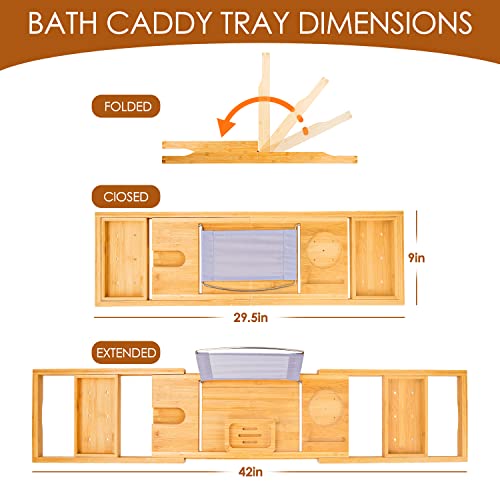 Foldable Bathtub Tray Caddy with Soap Dish Adjustable 29.5-43''Beige - color: Beige