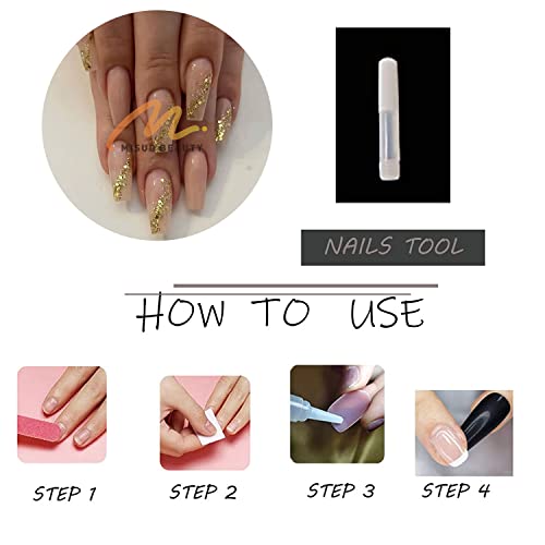 MISUD Press on Nails - Long Coffin Glue on Nails with Bling Gold Glitter, Acrylic Nude Pink Design 24 pcs - color: 019A06-02Gold