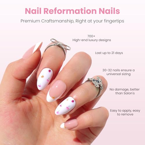 Nail Reformation Press On Nails, Milky White Short Almond 16 Sizes 32 Pcs - color: Flower Bed