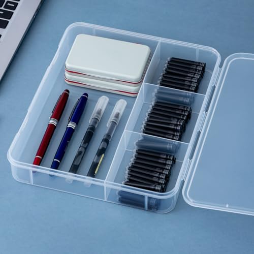 Vidifor 2-Pack Clear Cable Organizer Box with 16 Cable Ties, 4 Compartments Organizer Container for Crafts, Beads, Earrings, Screws, Nail, Pins (2, Large) - size: Large
