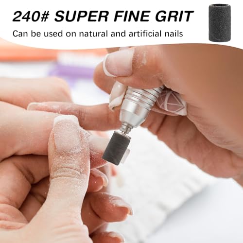 Nail Sanding Bands 240 Grit Extreme Fine 200Pcs Black Professional Bands and 2Pcs Nail Drill Bits for Manicures and Pedicure - color: Black, size: 240 grit