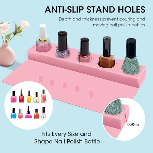 Nail Polish Holder, 2 in 1 Silicone Hand Rest Mat Set - Pink - color: Pink