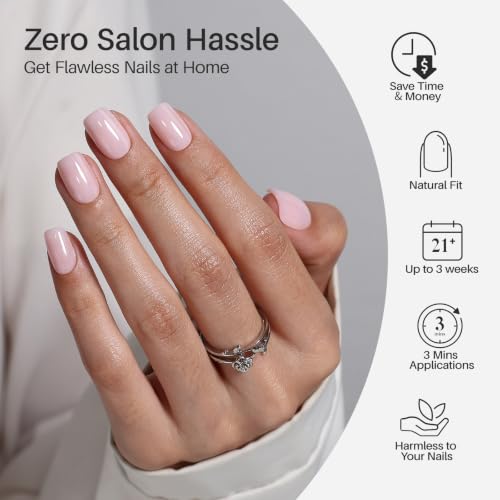 SHANGMENG Press on Nails, Square Short Milky Pink Fake Nails, Soft Gel - color: Baby Pink Jelly