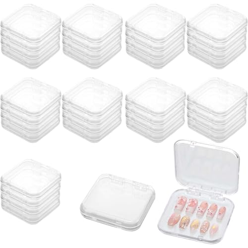36 Pcs Press On Nail Storage Boxes, Storage Case, Clear Acrylic Fake Nail Organizer Container for Nails Display Salon Supplies 3x3x0.6 Inch