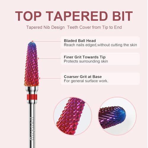 3/32" 2PCS Clean Cone Carbide Cuticle Cleaner Bit for Nail Prep & Cleaning - color: 008 Purple, size: F