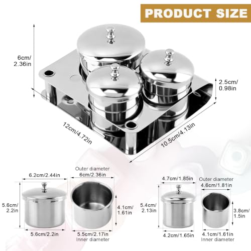 3PCS Stainless Steel Nail Art Dappen Dish with Lid for Acrylic Nail Liquid