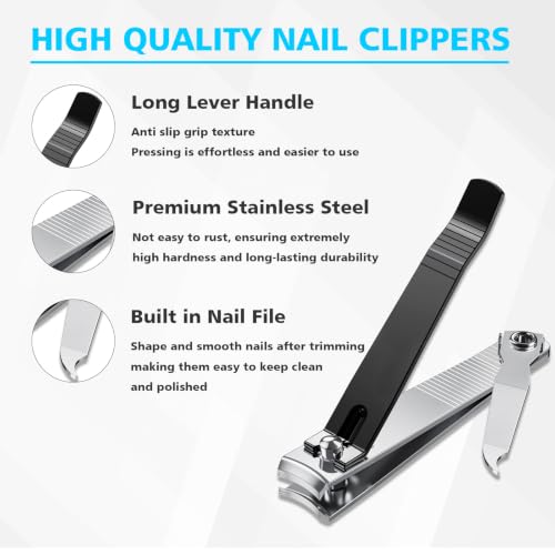 Nail Clippers Set,Fingernail&Toenail Clippers with Nail File,Black - color: Black