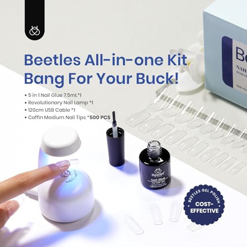 Beetles Gel Nail Kit Extension Set with 500Pcs Medium Coffin Shaped Tips - color: Medium Coffin 500pcs (Clear Kit)