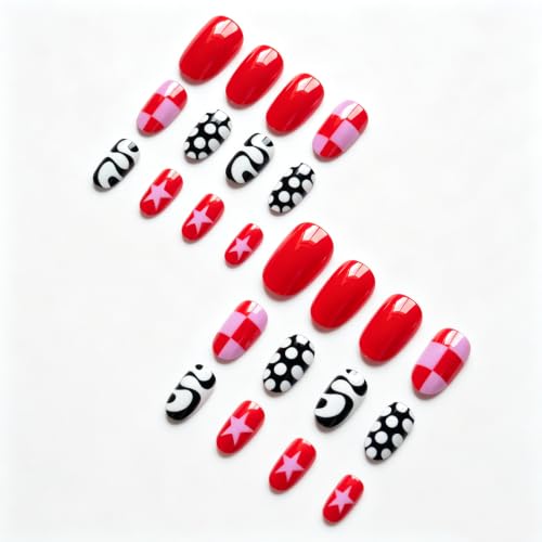 Fun Y2K Press on Nails Short Oval Cute Fake Nails 24Pcs - color: Color-6