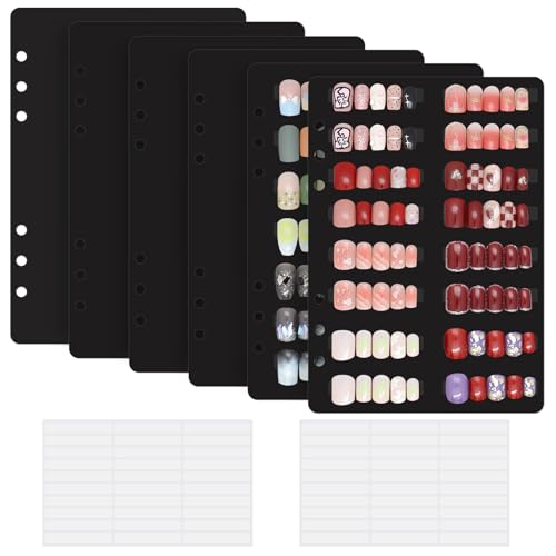KEIFIN 6 Pcs Press On Nail Book Display Organizer Binder A5 Inserts, Black - color: BLACK