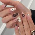 Fall Brown Press on Nails Almond, Flower, Polka Dots, Medium, 24Pcs - color: Style-38