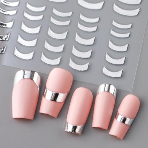 8 Sheets Gold Silver French Stripe Line Nail Stickers, 3D Self-Adhesive - color: Dh-825+826