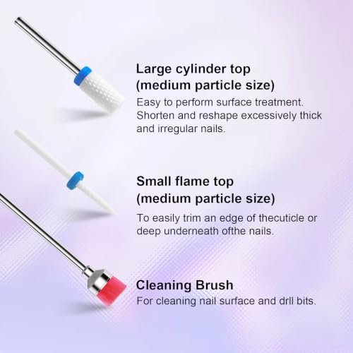 3/32'' 6Pcs Nail Drill Bits Set Ceramic for Acrylic Gel & Cuticle Removal - color: 6Pcs Ceramic Bit Sets