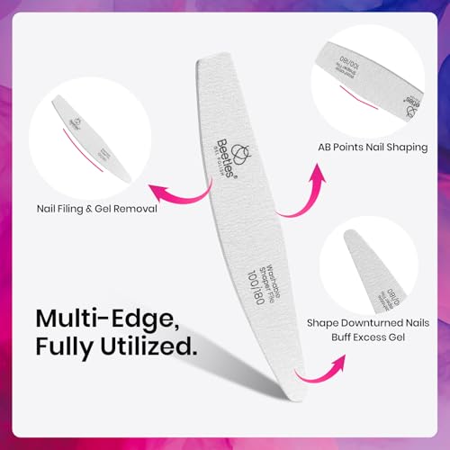 Beetles Pro Nail File and Buffer 3Pcs 100/180/240 Grit Double Sided Tool - color: B-White-3