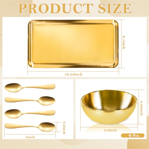 9 Pcs Gold Facial Supplies Large Gold Skincare Tray 4 Stainless Steel Facial Mask Mixing Bowls 4 Esthetician Mixing Spoons Spa Tray Esthetician Bowls for Mask Body Care Bathroom - color: Gold